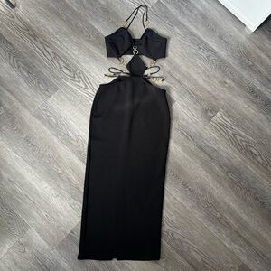 Black Cutout Halter Maxi Dress with Ring Detail